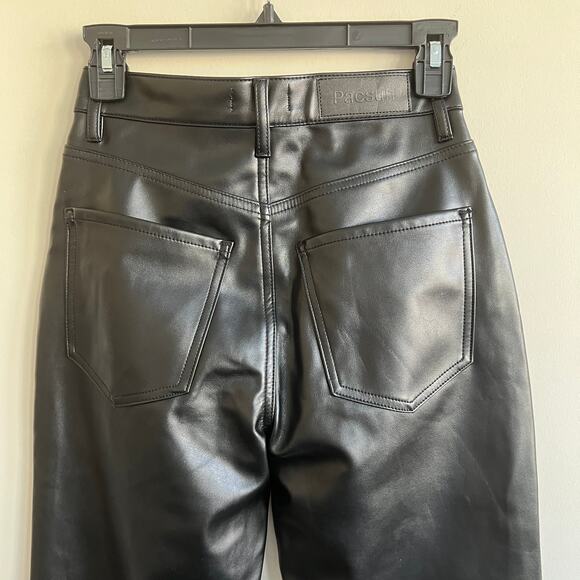 PacSun Stretch Dad Asymmetrical Waist Jeans Faux Leather Black 24 NWT - Picture 6 of 12